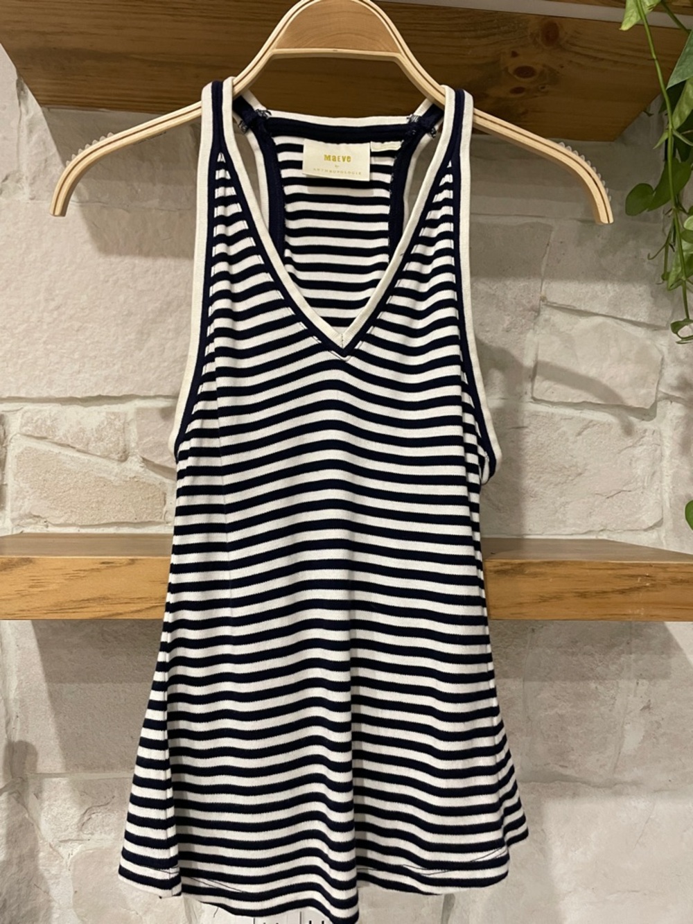 Maeve Navy & White Striped V-Neck Racerback Tank